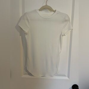 White Ribbed Short Sleeve Top